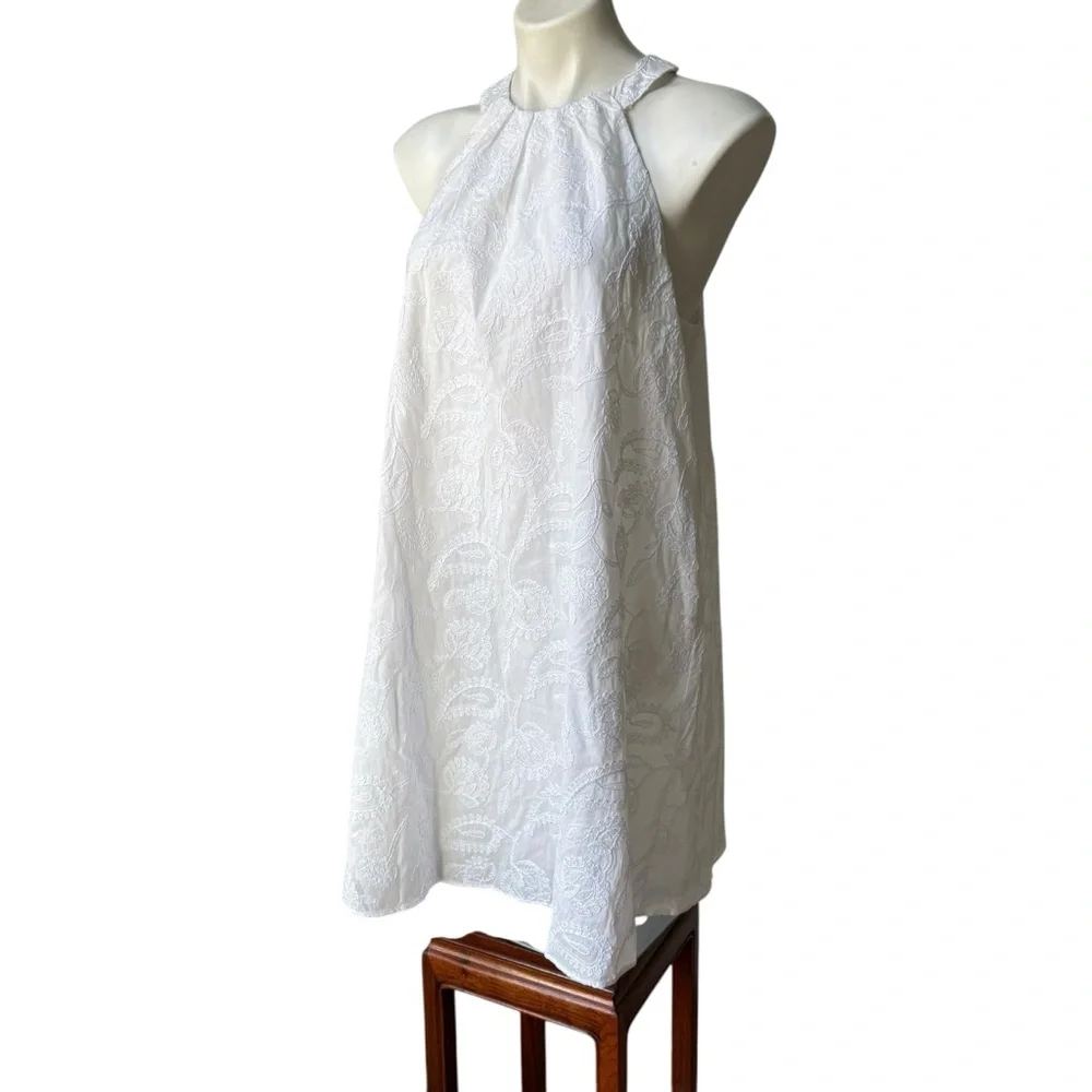 NWT, Loft White Embroidered Halter Swing Dress, Sz M - Picture 6 of 16
